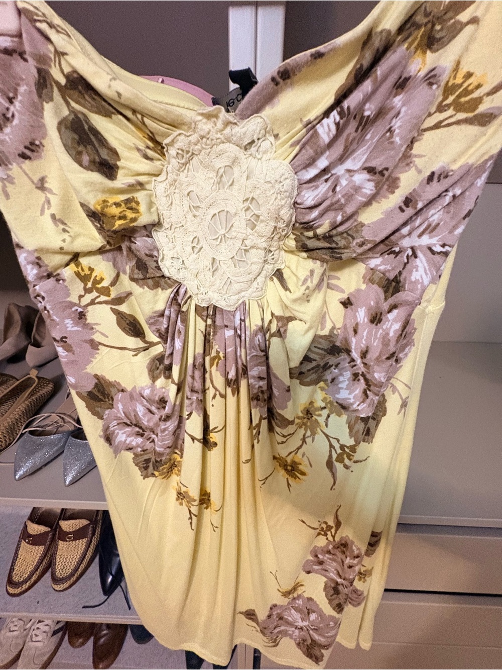 le chateau Butter Yellow Floral Strapless Dress, M - Picture 6 of 7
